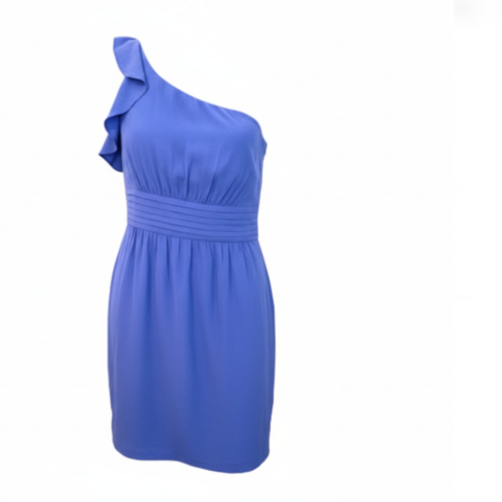 Neiman Marcus Women's Silk Dress 12 Royal Blue One Shoulder Ruffle New